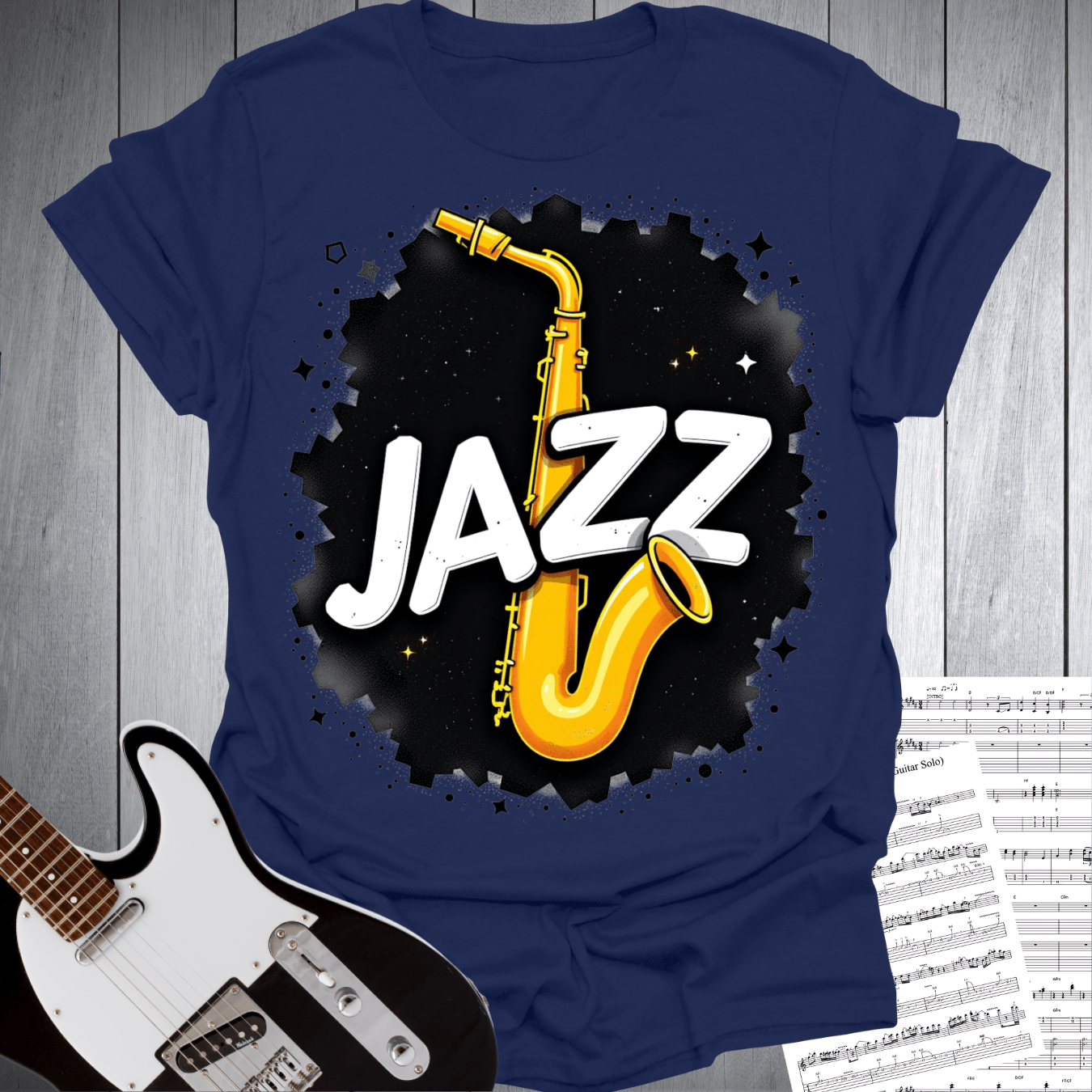 Printify T-Shirt Navy Blue / S Bold Jazz Saxophone T-Shirt