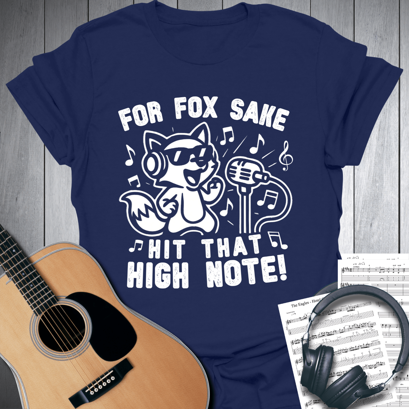 Printify T-Shirt Navy Blue / S For Fox Sake Hit That High Note Fun T-Shirt