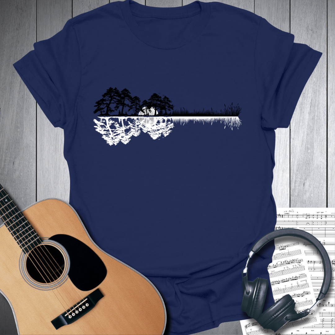 Printify T-Shirt Navy Blue / S Treeline Acoustic Guitar in Nature T-Shirt
