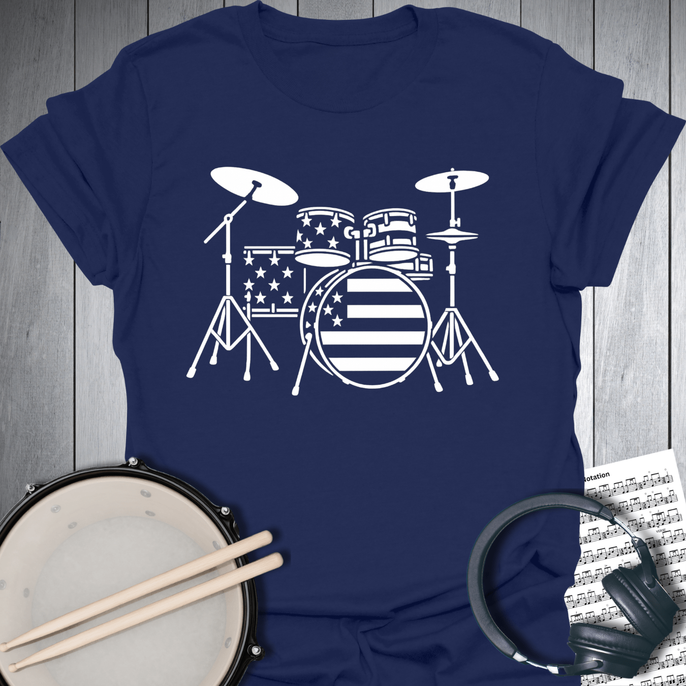Printify T-Shirt Navy / S American Drummer Patriotic Flag T-Shirt