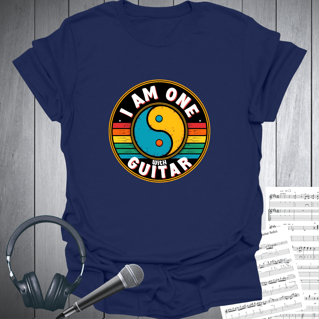 I Am One with Guitar Vintage Design T-Shirt