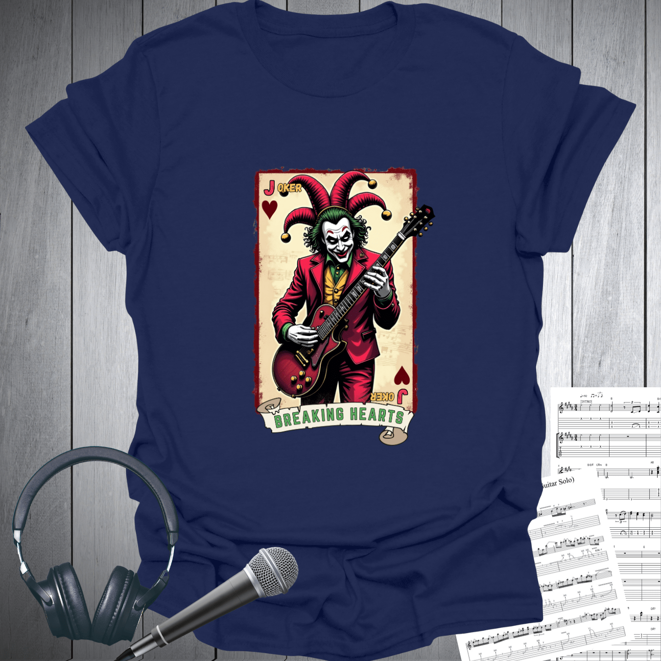 Printify T-Shirt Navy / S Joker Breaking Hearts Rock Guitarist T-Shrt