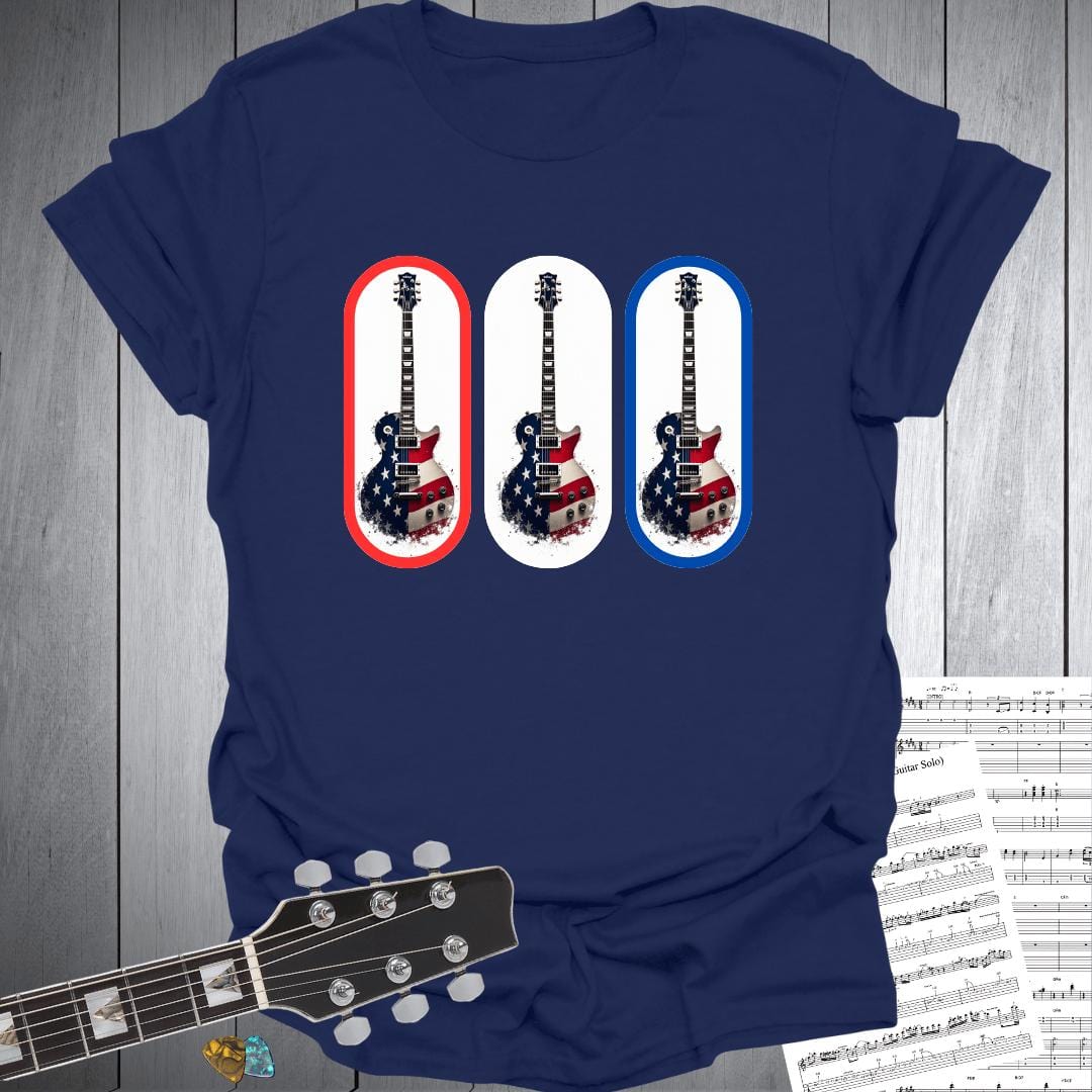 Printify T-Shirt Navy / S Red White and Blue Rock Guitar T-Shirt