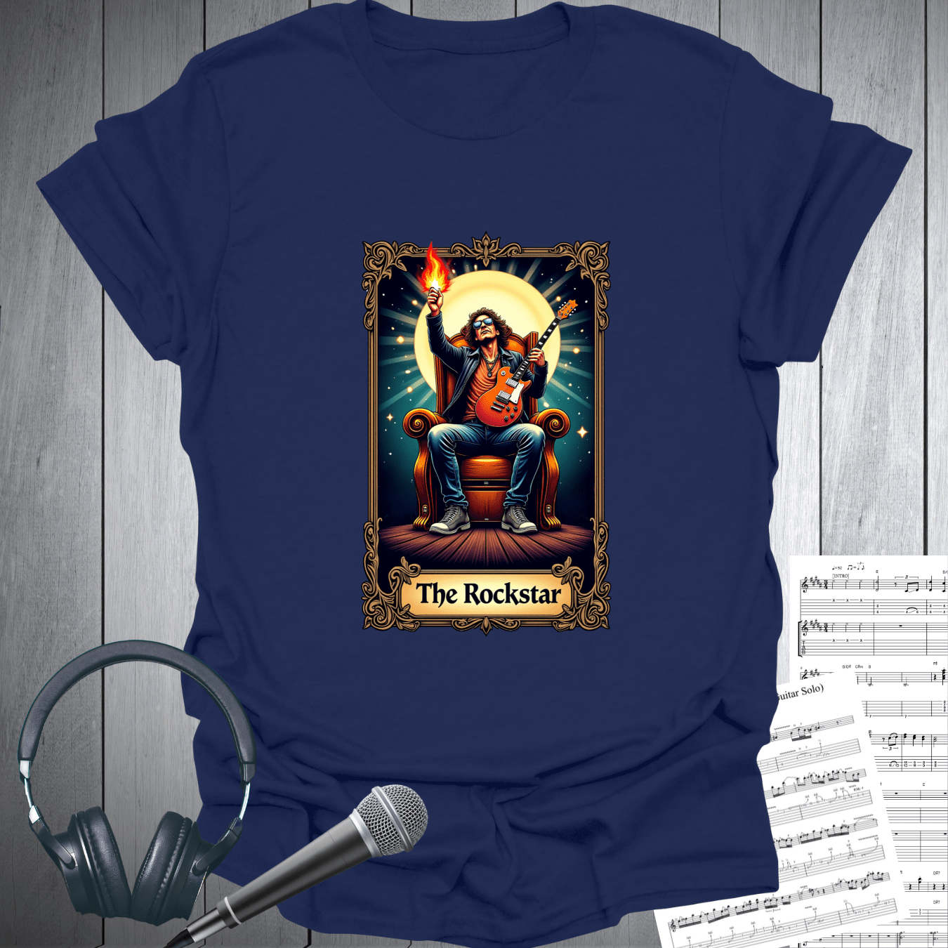 Printify T-Shirt Navy / S The Guitar Rockstar Tarot Card Vibe T-Shirt