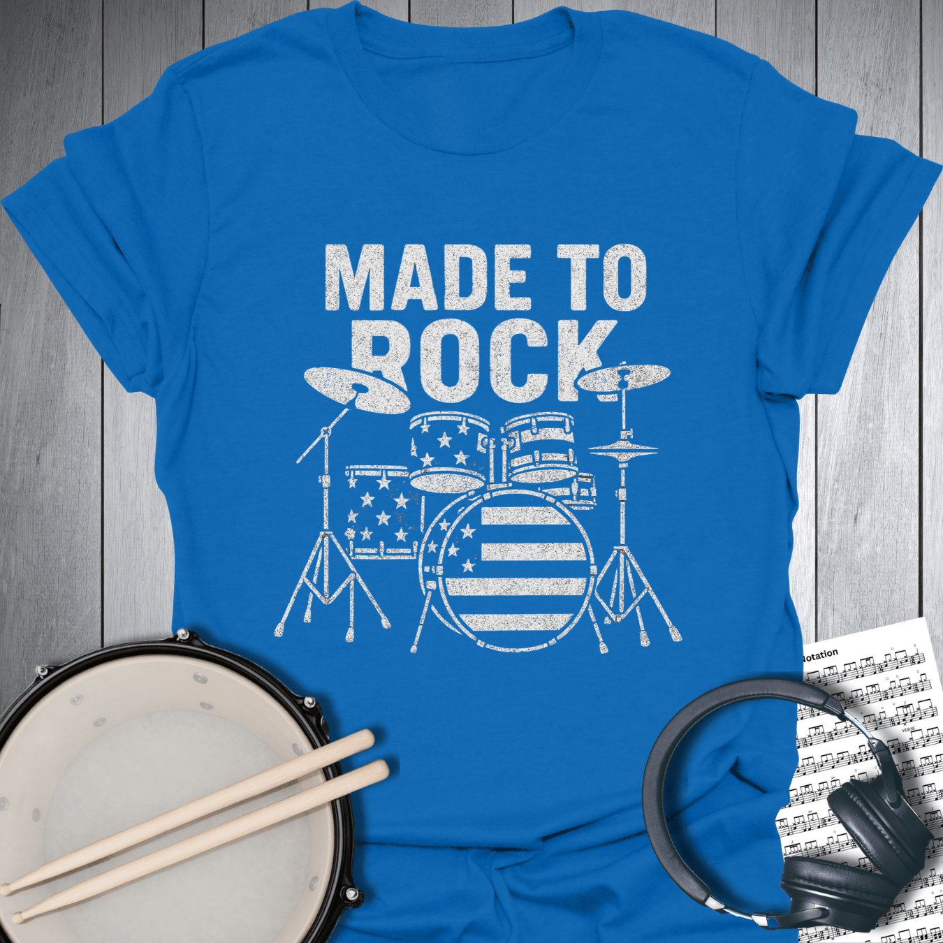 Printify T-Shirt Royal Blue / S American Drummer Made To Rock T-Shirt