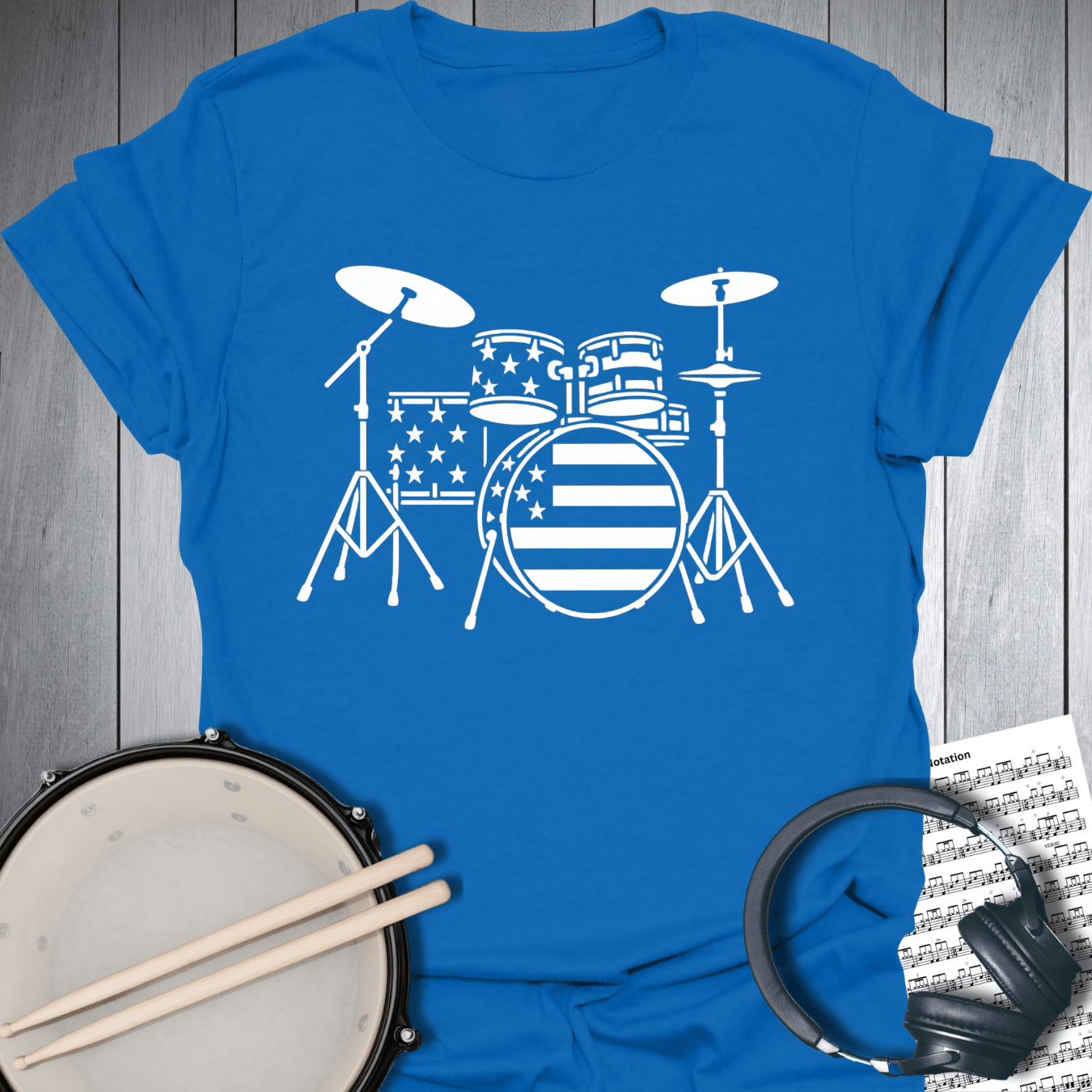 Printify T-Shirt Royal Blue / S American Drummer Patriotic Flag T-Shirt