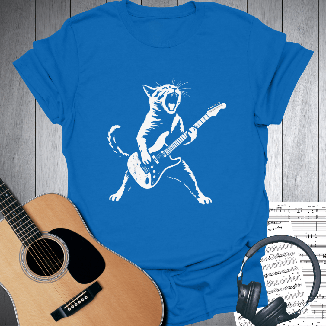 Printify T-Shirt Royal Blue / S Cat-chy Riffs Feline Guitar Player T Shirt