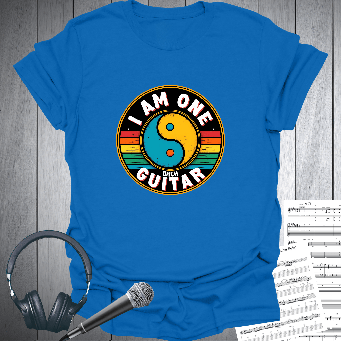 I Am One with Guitar Vintage Design T-Shirt
