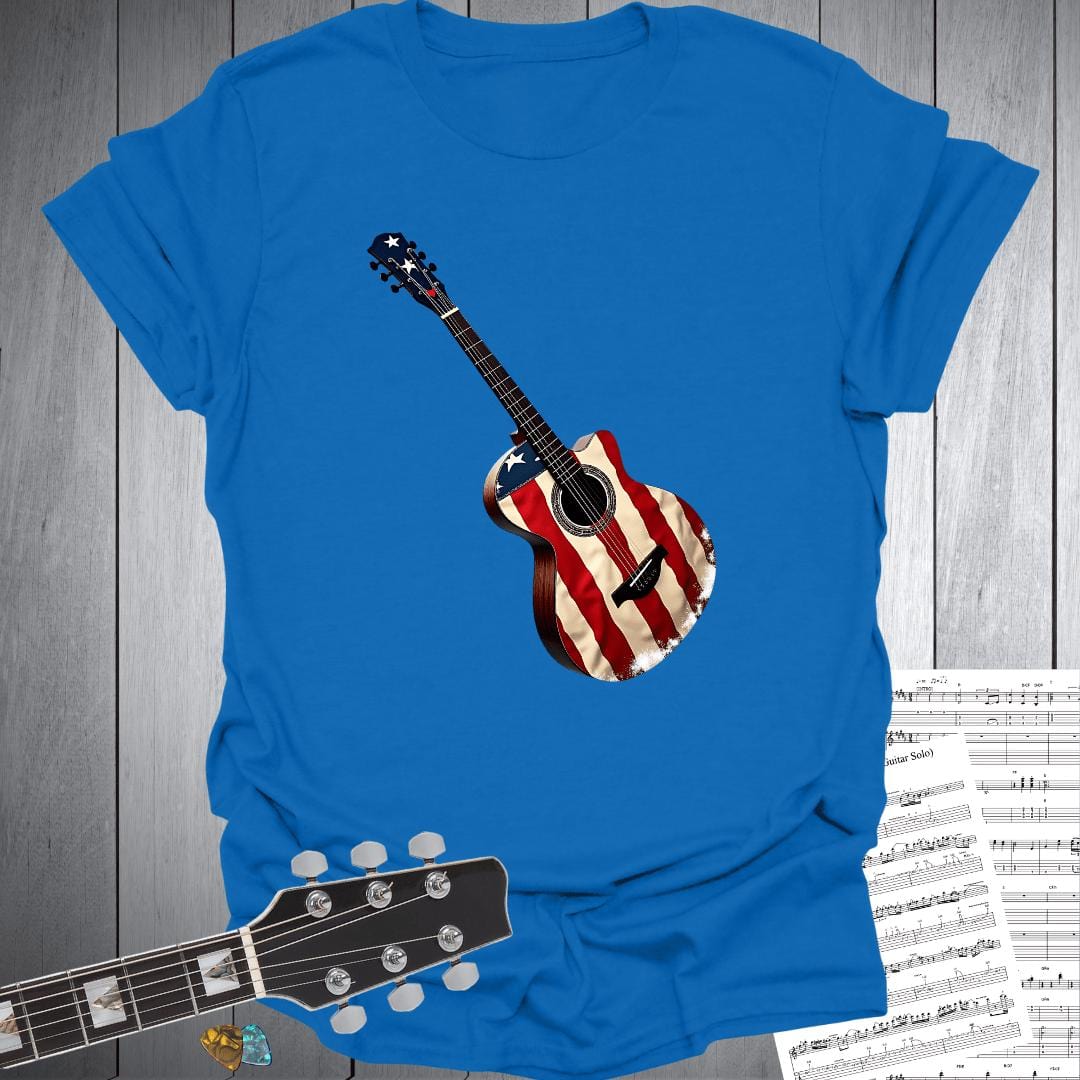 Printify T-Shirt Royal / S USA Flag Acoustic Guitar T-Shirt