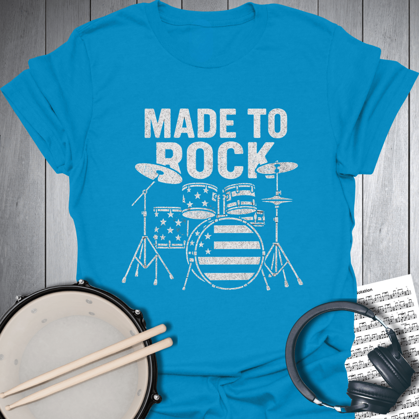 Printify T-Shirt Sapphire / S American Drummer Made To Rock T-Shirt