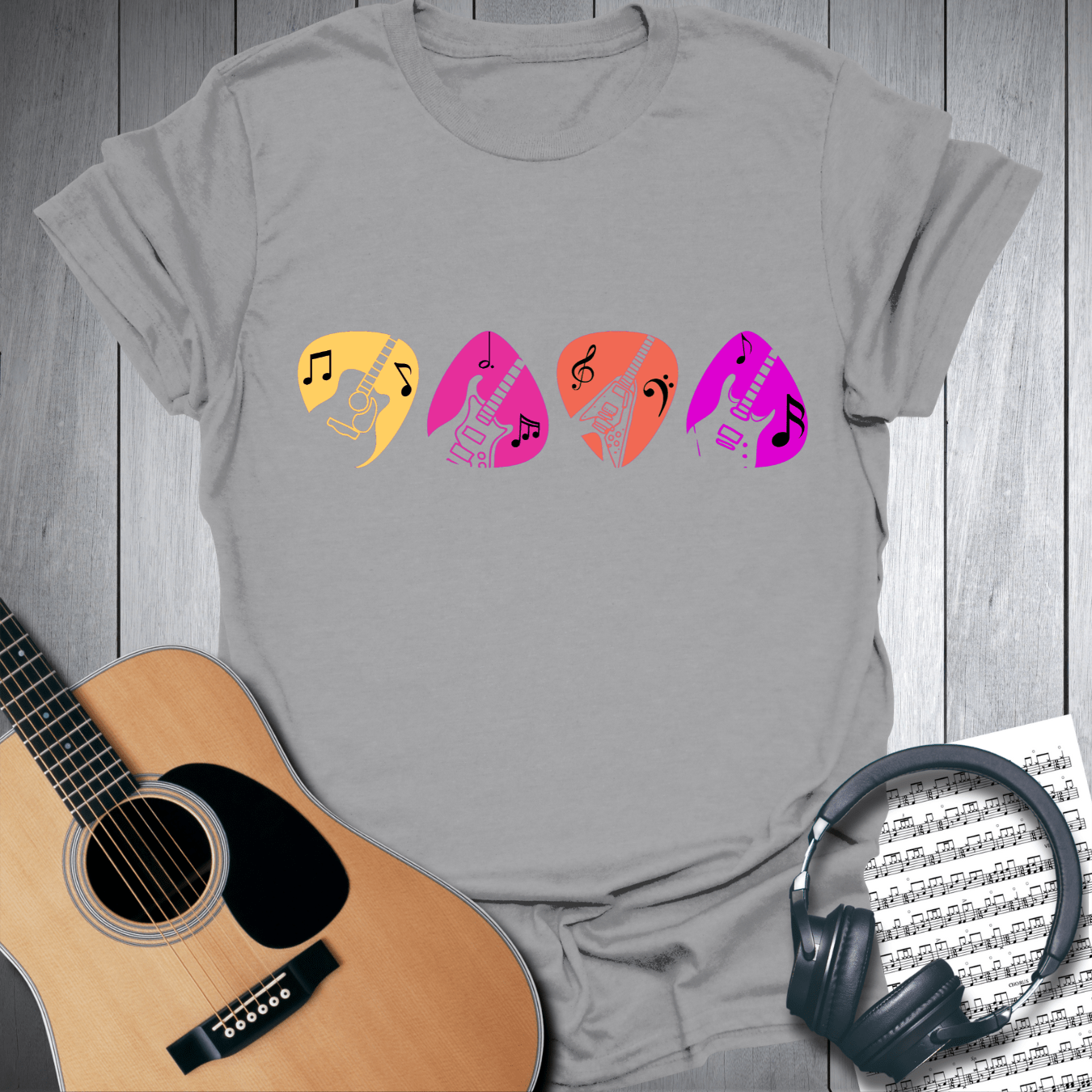 Printify T-Shirt Sport Grey / S Colorful Guitar Pick Music Graphic T Shirt