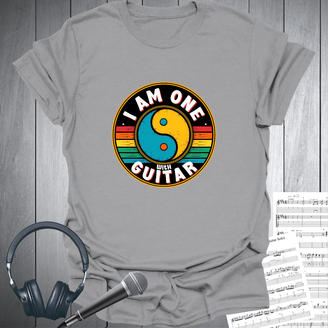 I Am One with Guitar Vintage Design T-Shirt
