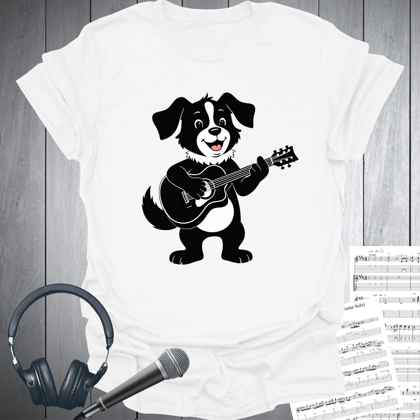 Printify T-Shirt White / S Cute Dog Playing Guitar T-Shirt
