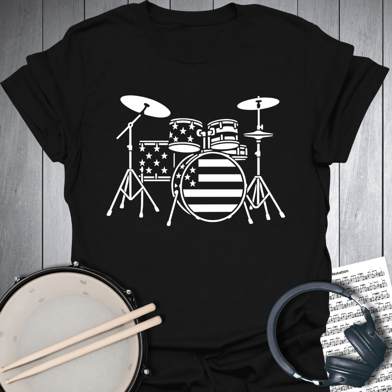 Printify T-Shirt Black / S American Drummer Patriotic Flag T-Shirt