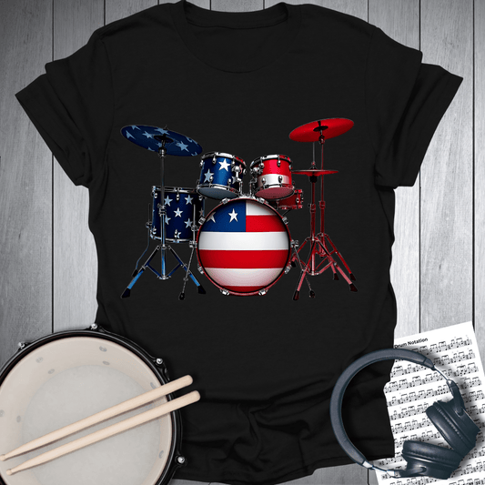 Printify T-Shirt Black / S American Musicians Patriotic Drummer T-Shirt