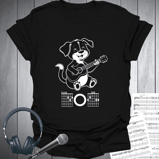 Printify T-Shirt Black / S Cute Dog Playing Guitar Chords T-Shirt