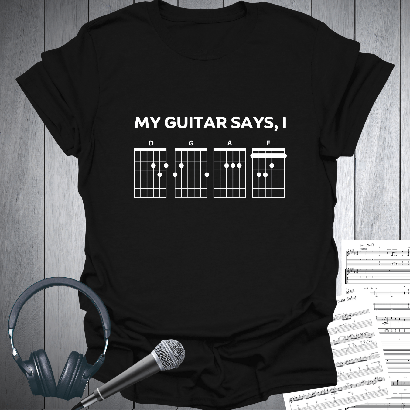 Printify T-Shirt Black / S My Guitar Says, I DGAF  Cheeky Music T-Shirt