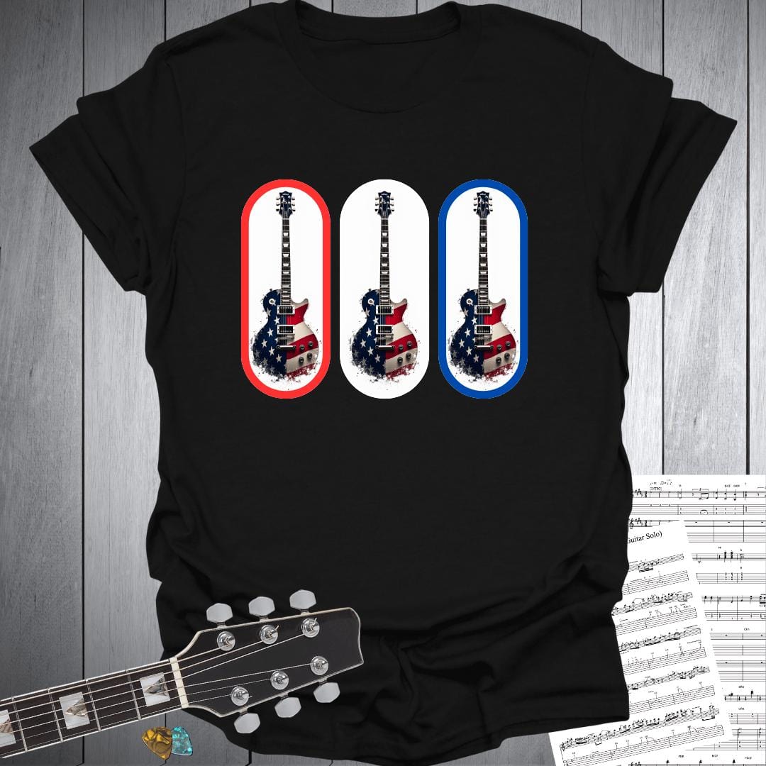 Printify T-Shirt Black / S Red White and Blue Rock Guitar T-Shirt