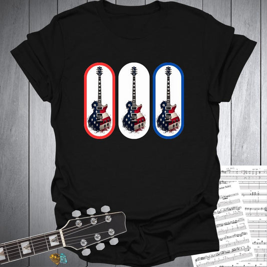 Printify T-Shirt Black / S Red White and Blue Rock Guitar T-Shirt
