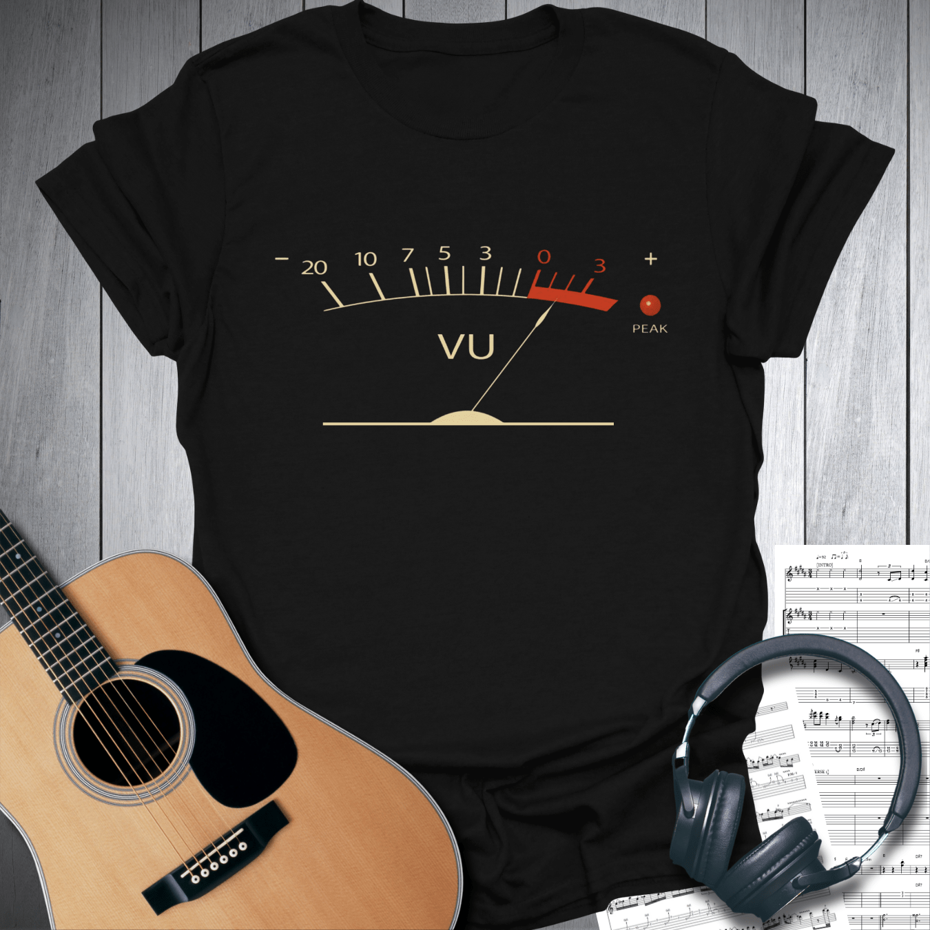 Printify T-Shirt Black / S Vintage Volume VU Meter T-Shirt