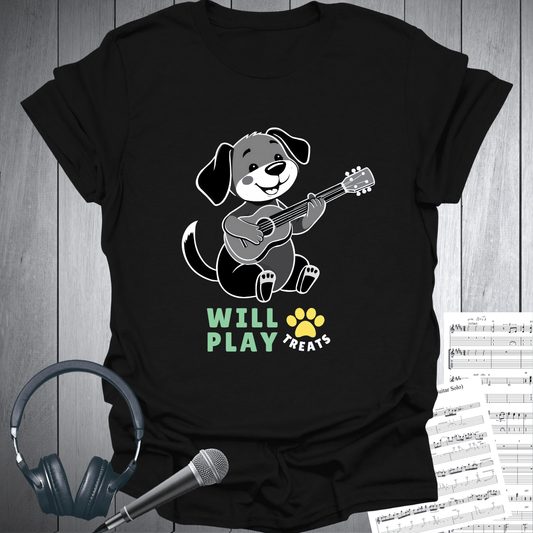 Printify T-Shirt Black / S Will Play PAW Treats Dog Lover Guitar T-Shirt