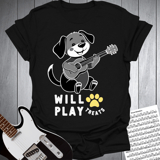 Printify T-Shirt Black / S Will Play PAW Treats Dog Lover Guitar T-Shirt