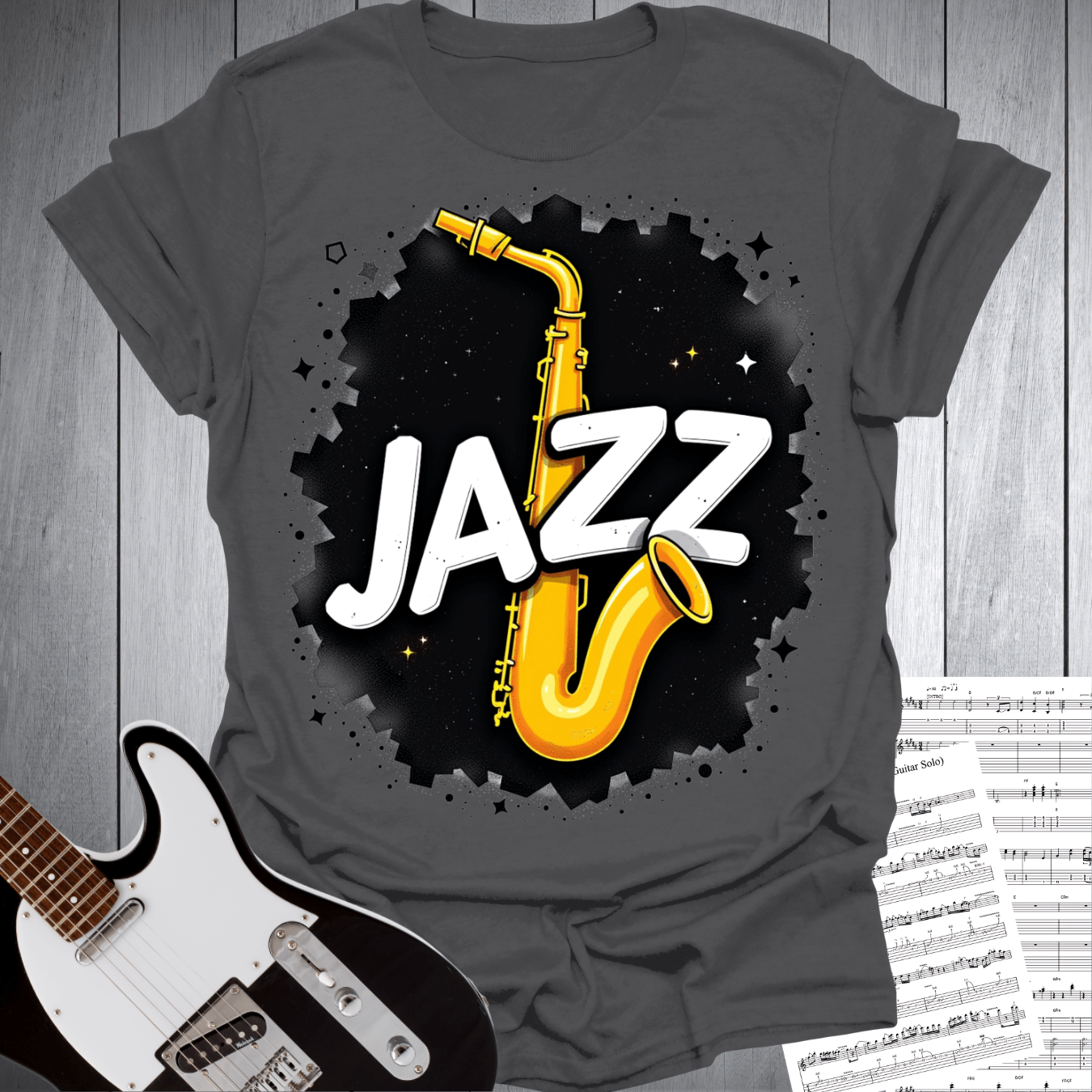Printify T-Shirt Charcoal / S Bold Jazz Saxophone T-Shirt