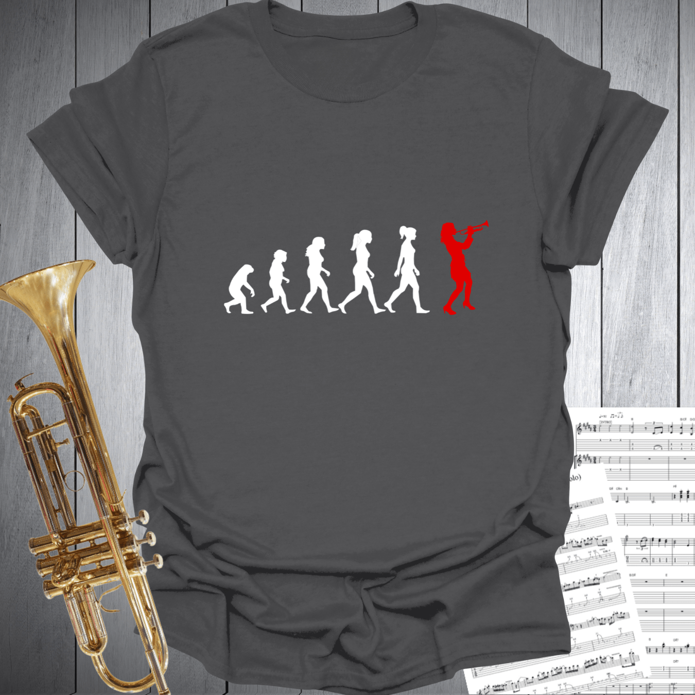 Printify T-Shirt Charcoal / S Evolution of a Woman Trumpet Player T-Shirt
