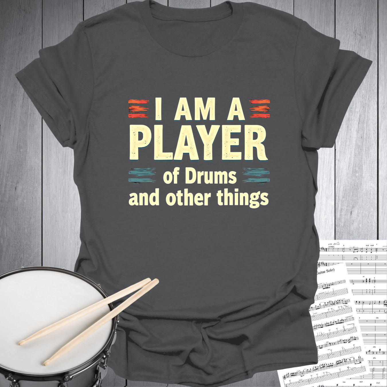 Printify T-Shirt Charcoal / S I am a Player of Drums T-Shirt
