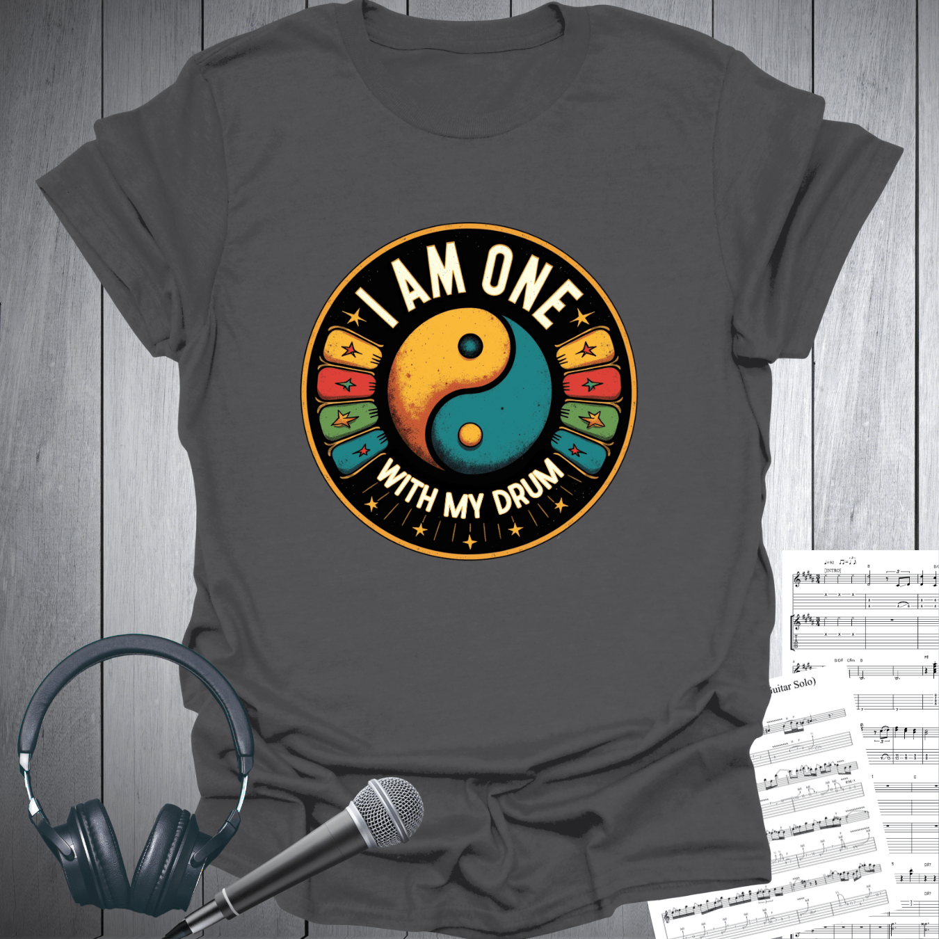 Printify T-Shirt Charcoal / S I Am One With My Drum T-Shirt