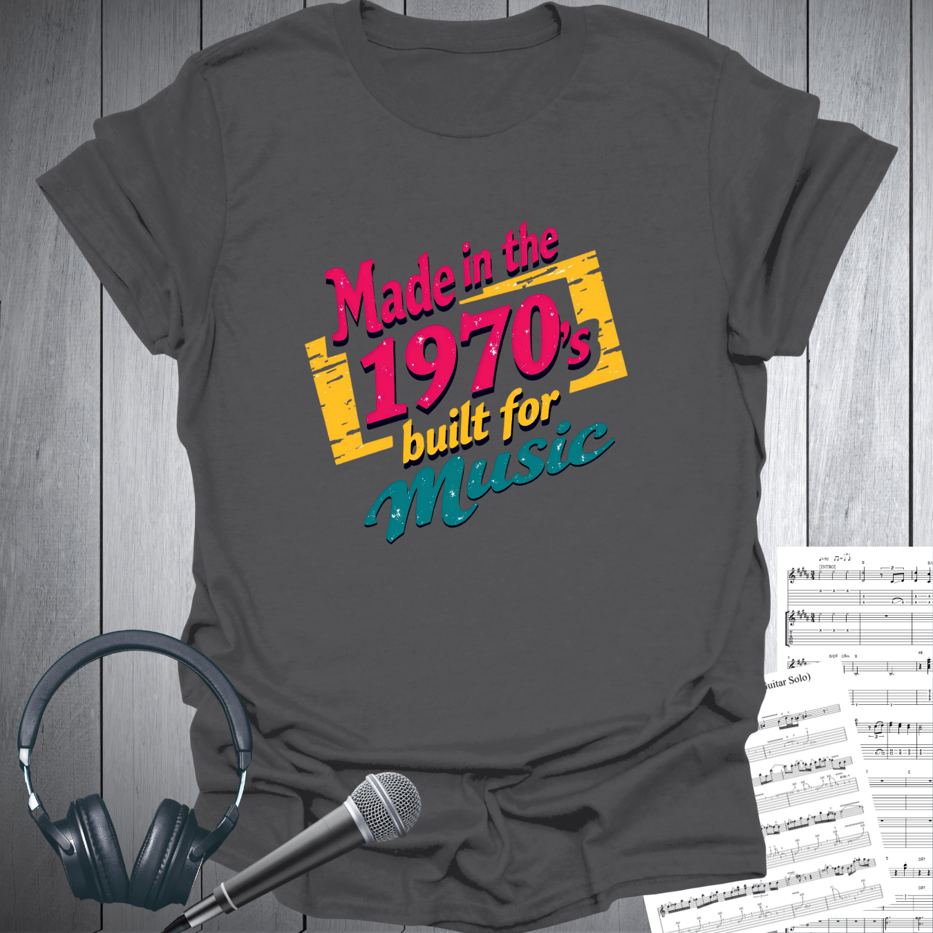 Printify T-Shirt Charcoal / S Made in 1970s Built for MusicT-Shirt