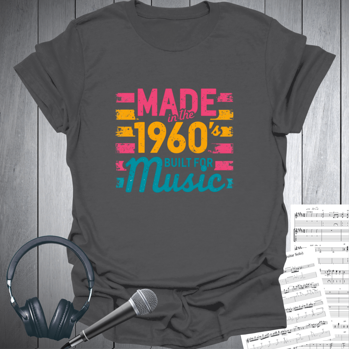 Printify T-Shirt Charcoal / S Made In The 1960s Built For Music T-Shirt