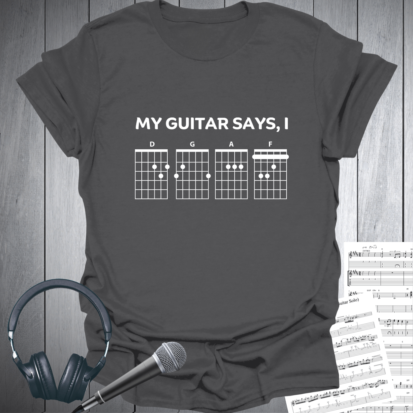 Printify T-Shirt Charcoal / S My Guitar Says, I DGAF  Cheeky Music T-Shirt