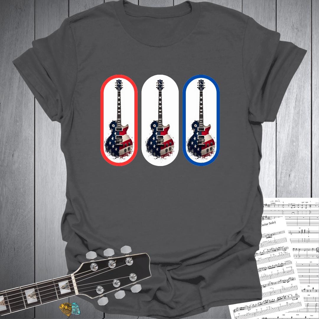 Printify T-Shirt Charcoal / S Red White and Blue Rock Guitar T-Shirt