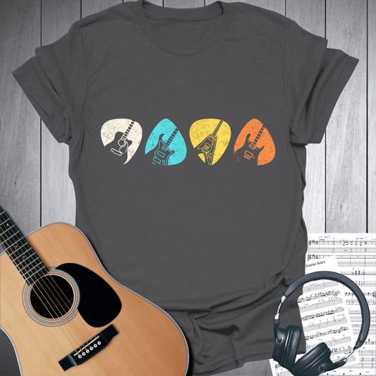 Printify T-Shirt Charcoal / S Retro Guitar Picks T-Shirt - Music Lover Gift