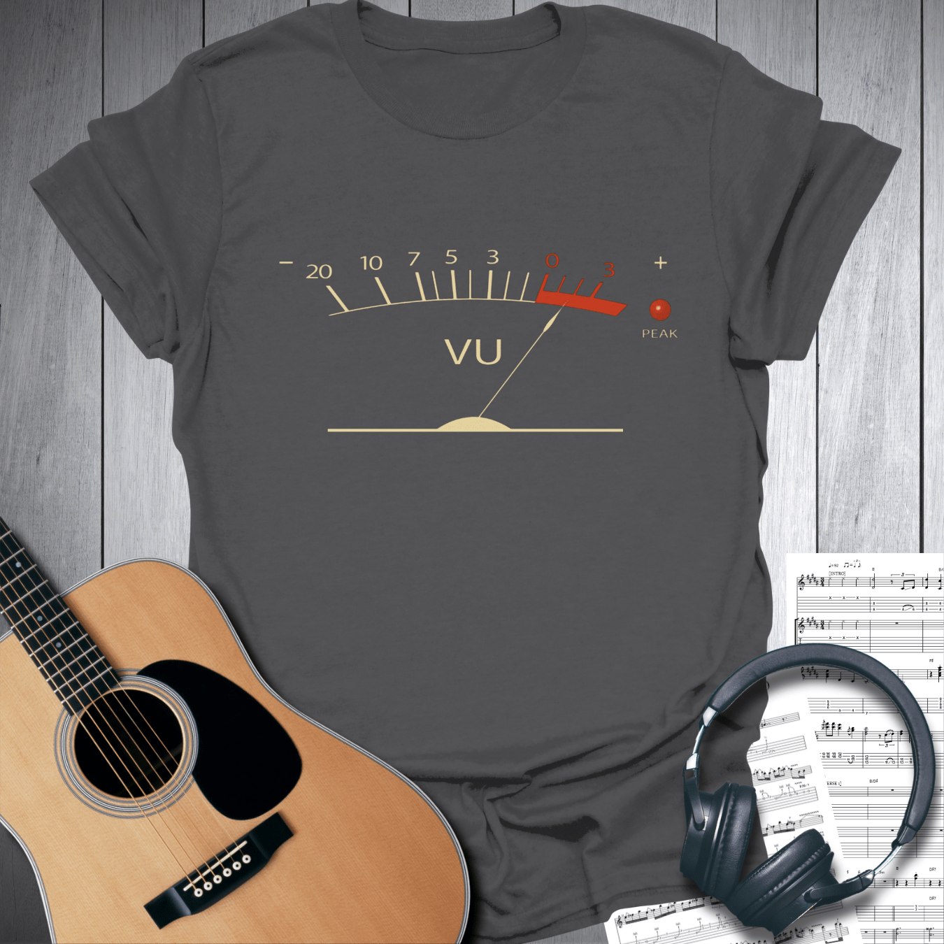 Printify T-Shirt Charcoal / S Vintage Volume VU Meter T-Shirt