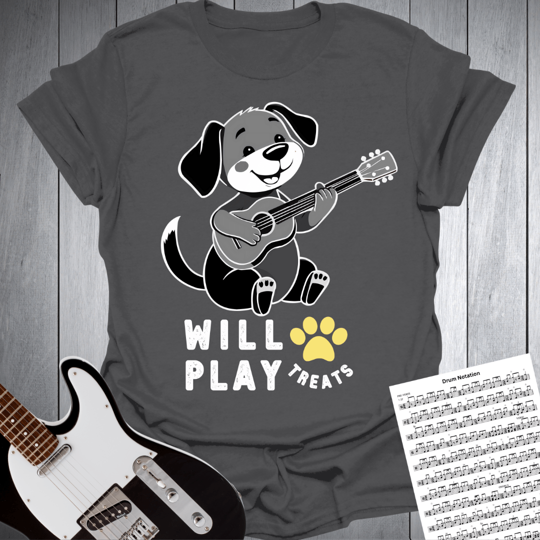 Printify T-Shirt Charcoal / S Will Play PAW Treats Dog Lover Guitar T-Shirt