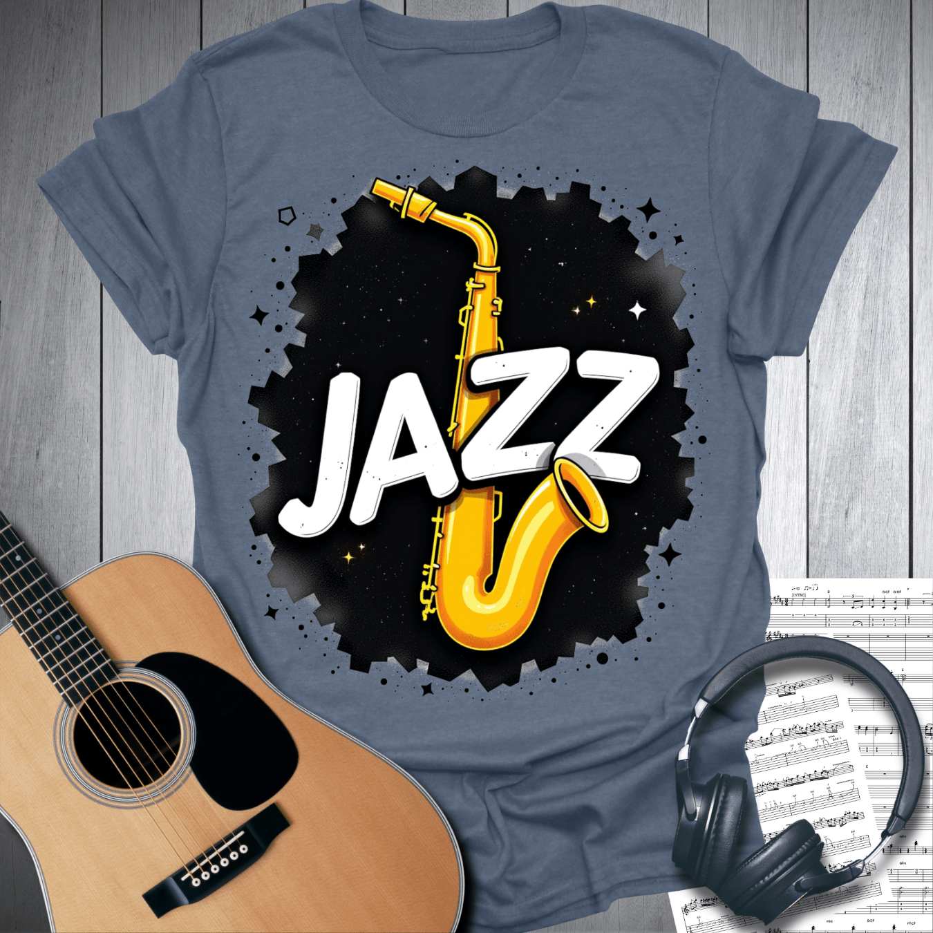 Printify T-Shirt Heather Indigo Blue / S Bold Jazz Saxophone T-Shirt