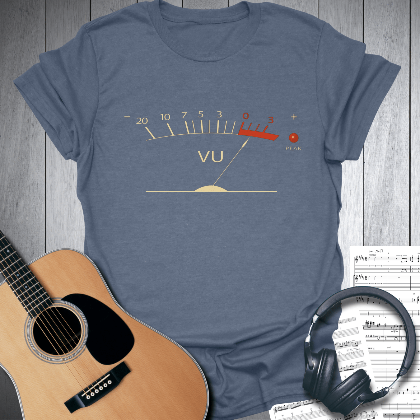 Printify T-Shirt Heather Indigo Blue / S Vintage Volume VU Meter T-Shirt