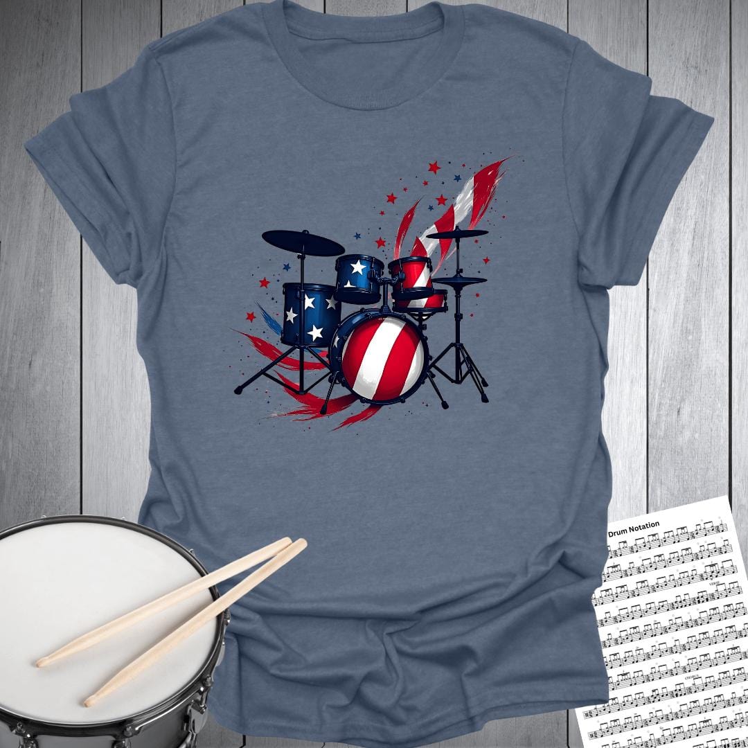 Printify T-Shirt Heather Indigo / S American Flag Drumset T-Shirt