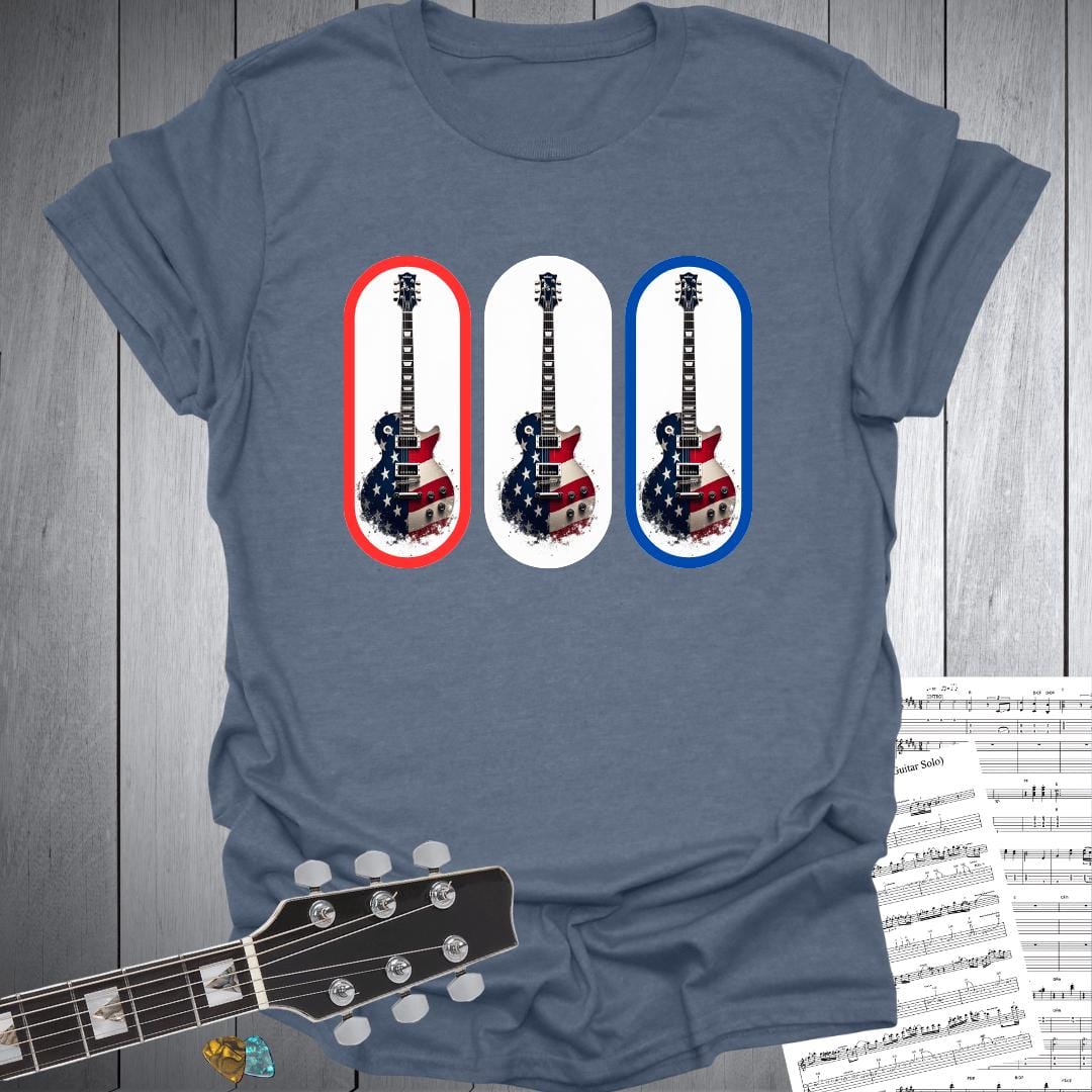 Printify T-Shirt Heather Indigo / S Red White and Blue Rock Guitar T-Shirt
