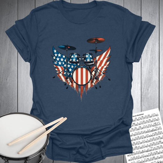Printify T-Shirt Heather Navy / S Patriot Eagle Wing Drums T-Shirt