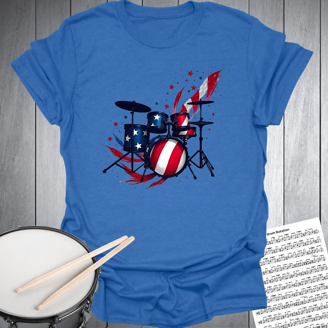 Printify T-Shirt Heather Royal / S American Flag Drumset T-Shirt