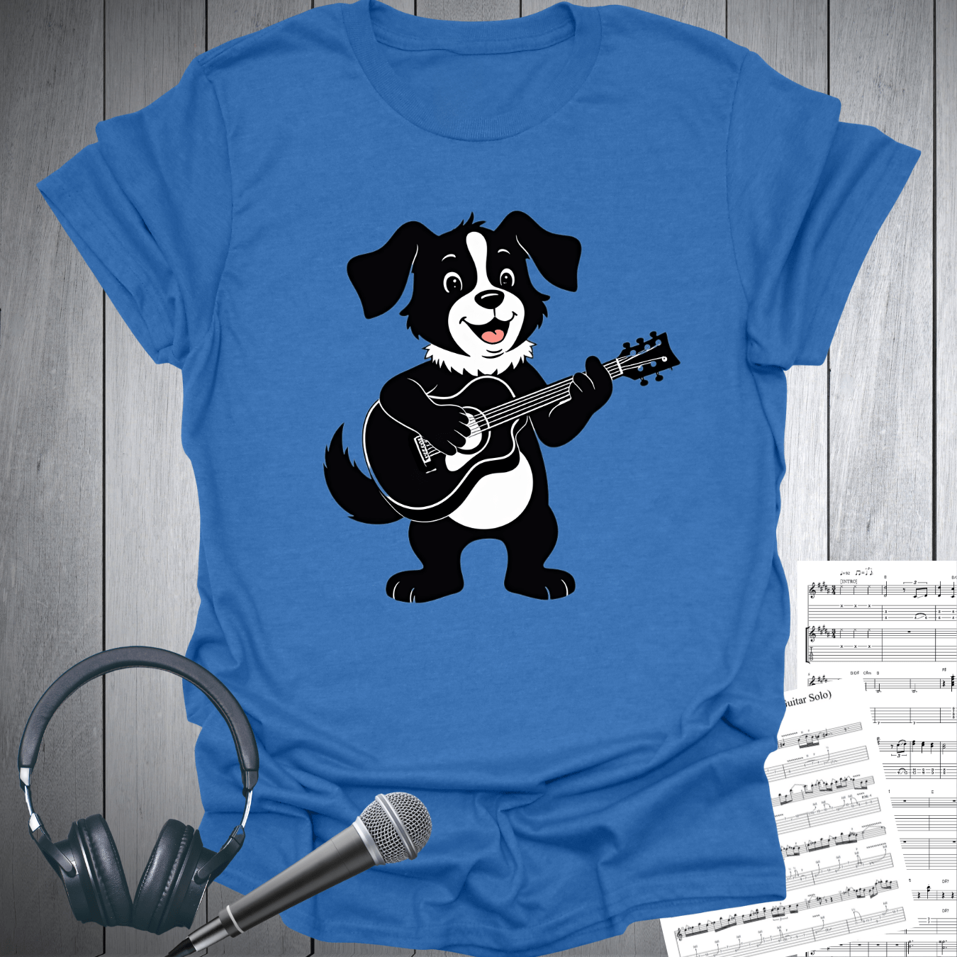 Printify T-Shirt Heather Royal / S Cute Dog Playing Guitar T-Shirt