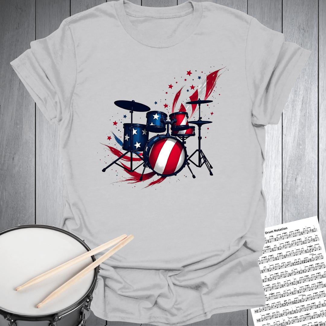 Printify T-Shirt Ice Grey / S American Flag Drumset T-Shirt