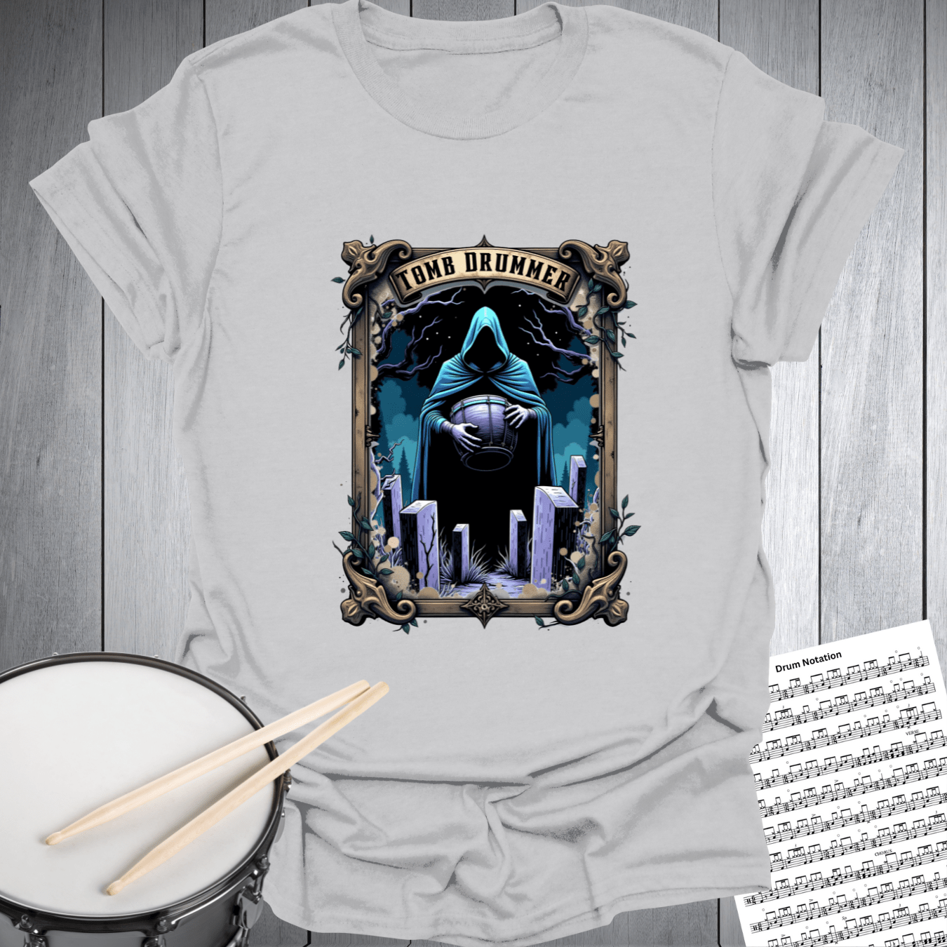 Printify T-Shirt Ice Grey / S Tomb Drummer Music Tarot Card T-Shirt