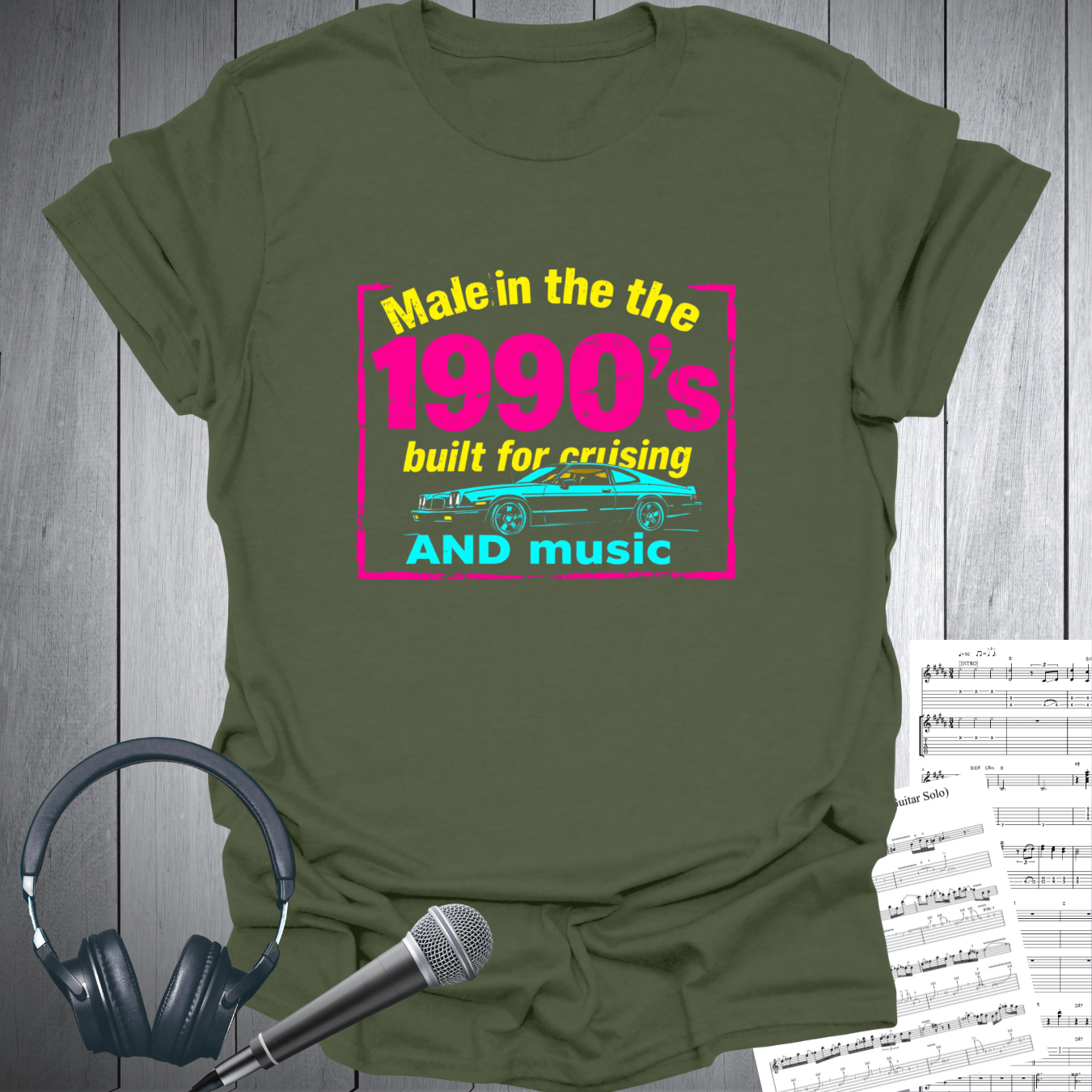 Printify T-Shirt Military Green / S 1990's Cruising Music Vintage T-Shirt
