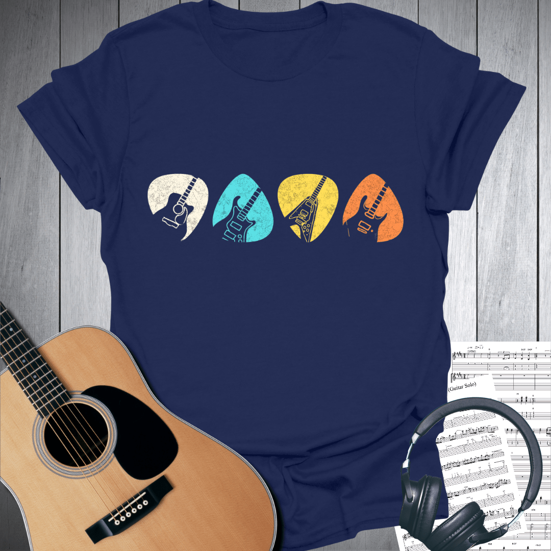 Printify T-Shirt Navy Blue / S Retro Guitar Picks T-Shirt - Music Lover Gift