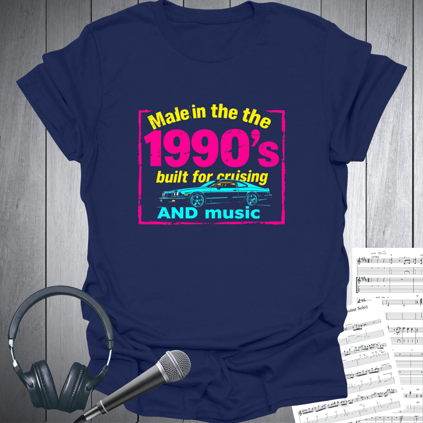 Printify T-Shirt Navy / S 1990's Cruising Music Vintage T-Shirt