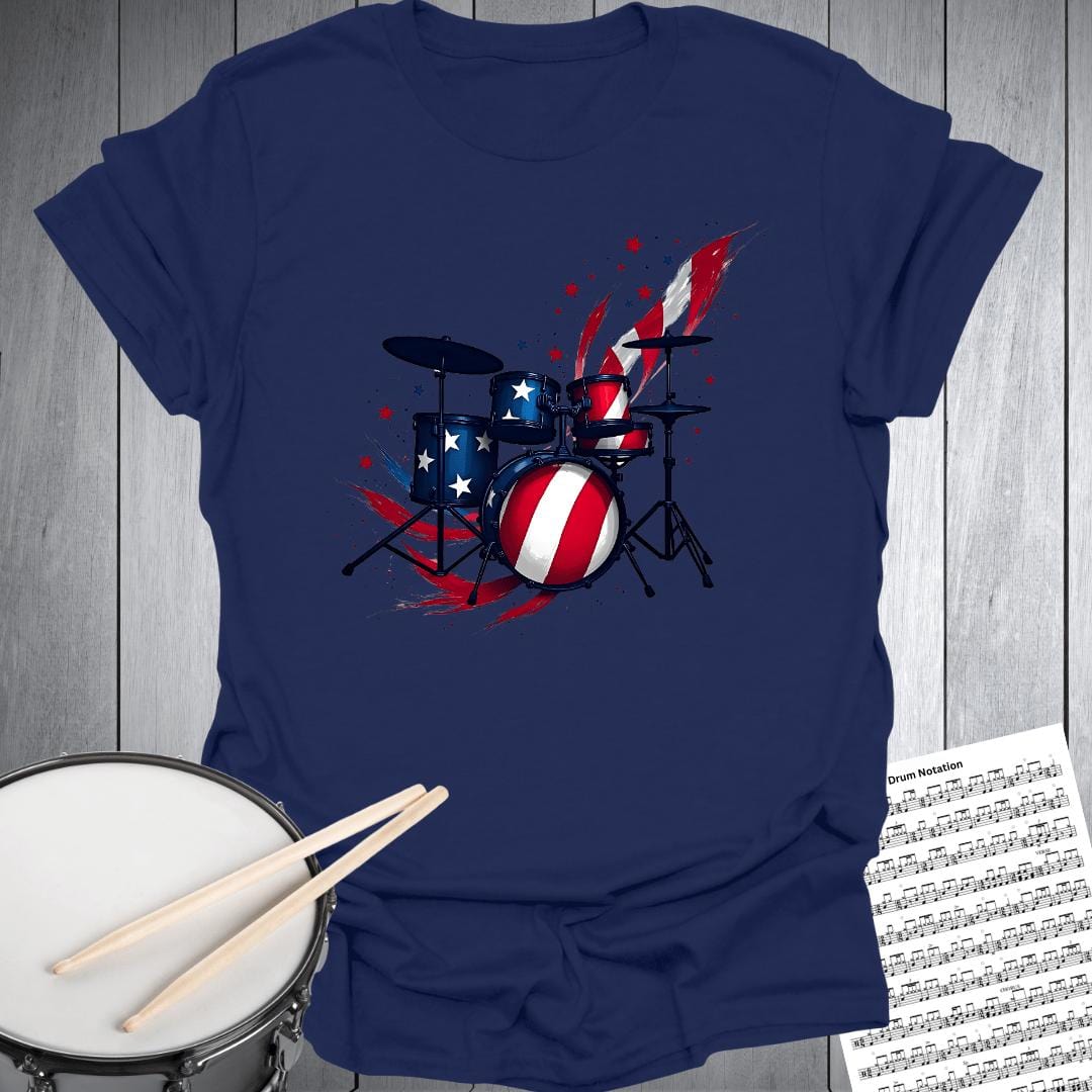 Printify T-Shirt Navy / S American Flag Drumset T-Shirt